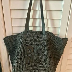 DKNY Paloma Black Woven Tote Beach Bag
